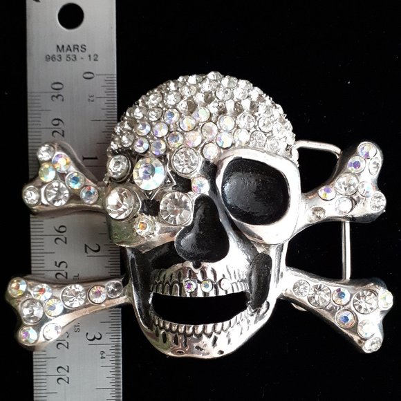Accessories - Rhinestone Skull Belt Buckle